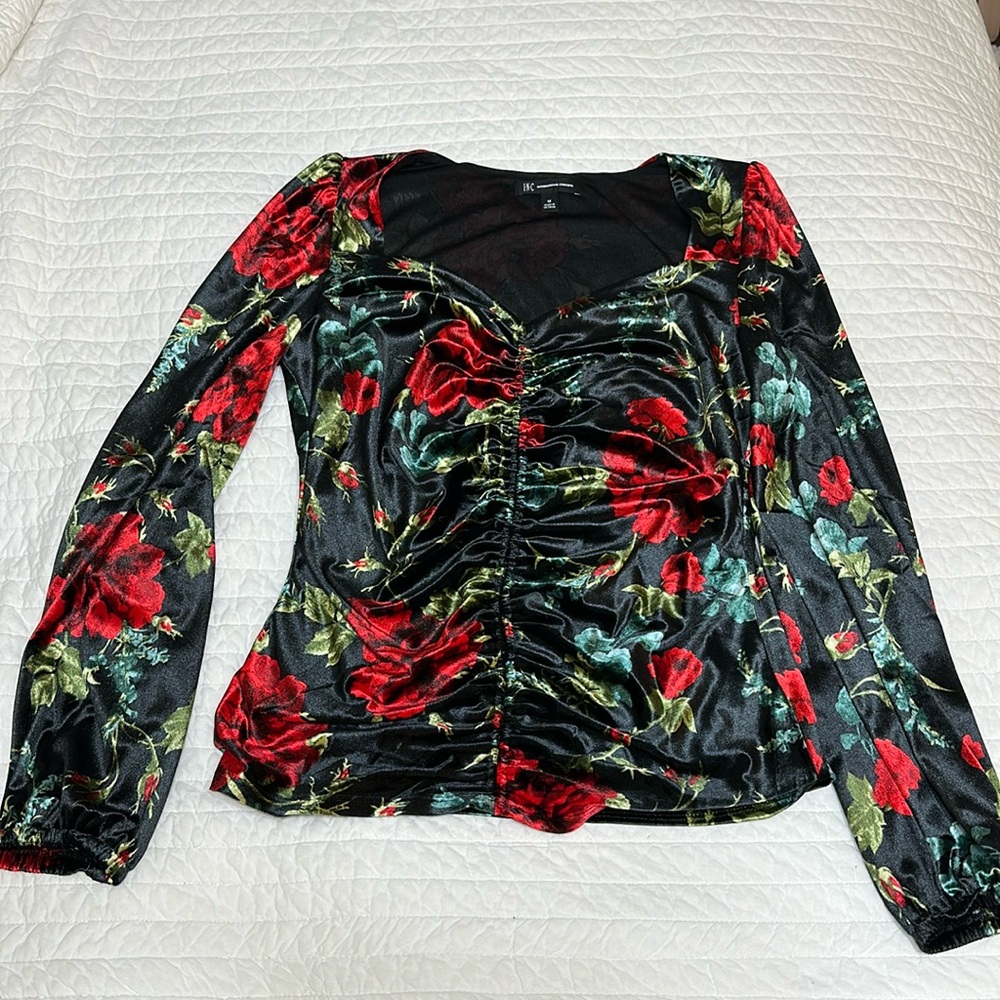 INC International Concepts Floral Blouse - Black and Red